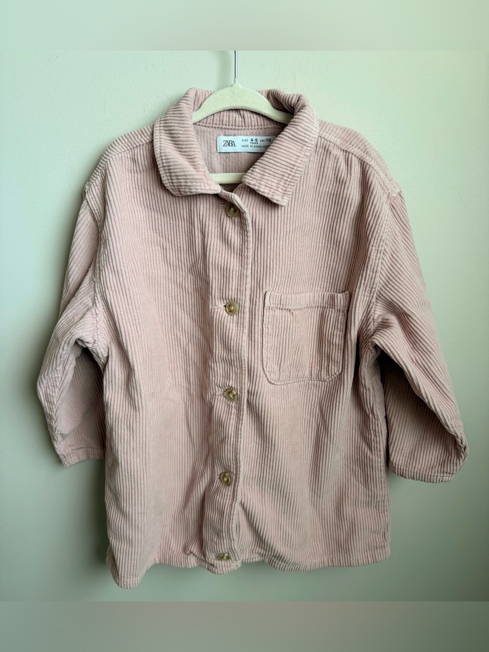 Zara Kids Blush Pink Corduroy Button-Down Shirt
